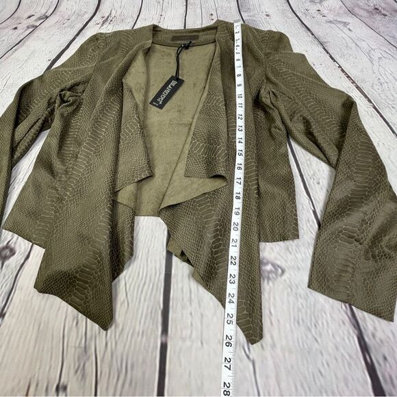 BLANK NYC olive green faux suede snake print open front drape jacket NWT, size L - Picture 10 of 12